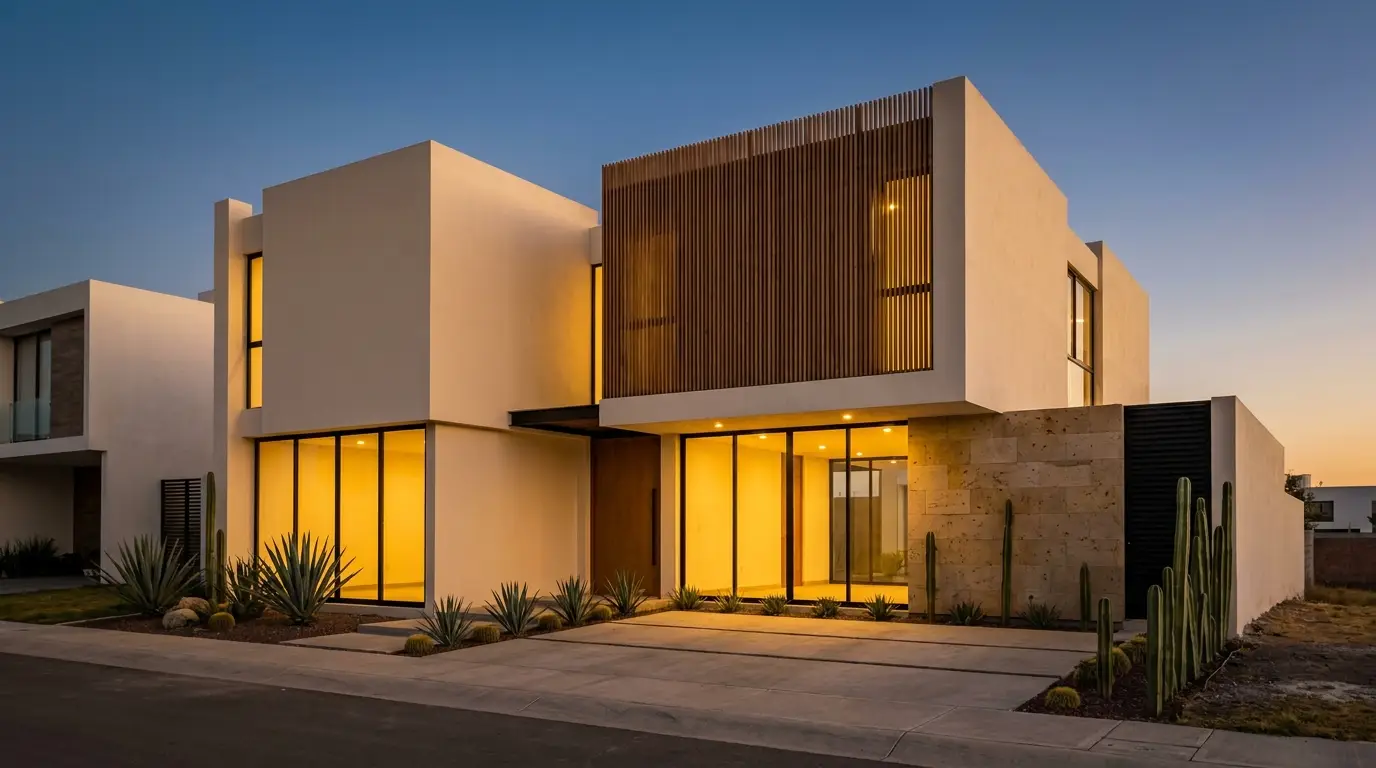 Casa moderna en Querétaro al atardecer